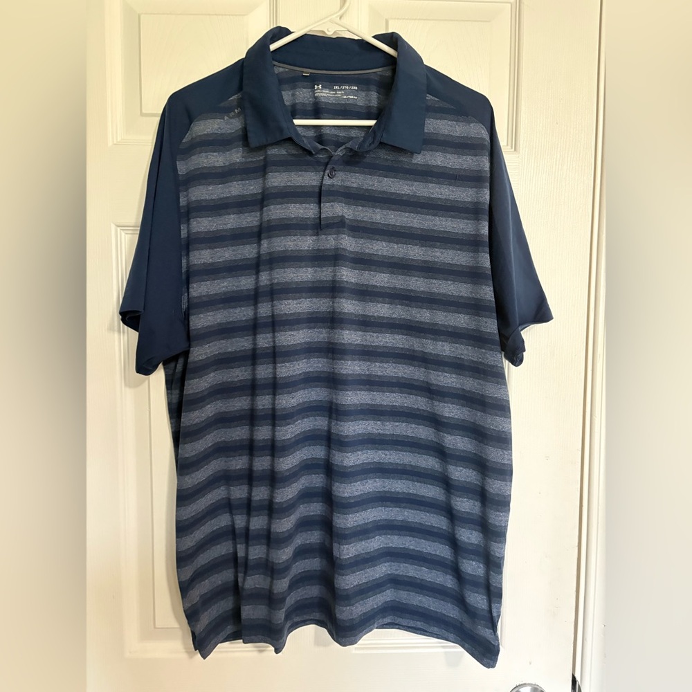 Men's Under Armour Navy Grey Striped golf polo XXL